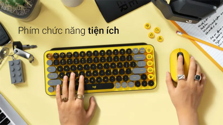 Bàn phím cơ không dây Logitech POP Keys (920-010577) (Vàng - đen) | Phím chức năng tiện ích