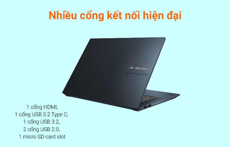 Laptop Asus VivoBook Pro M3401QA-KM040W (AMD Ryzen 7 5800H) (Xanh) | Nhiều cổng kết nối hiện đại