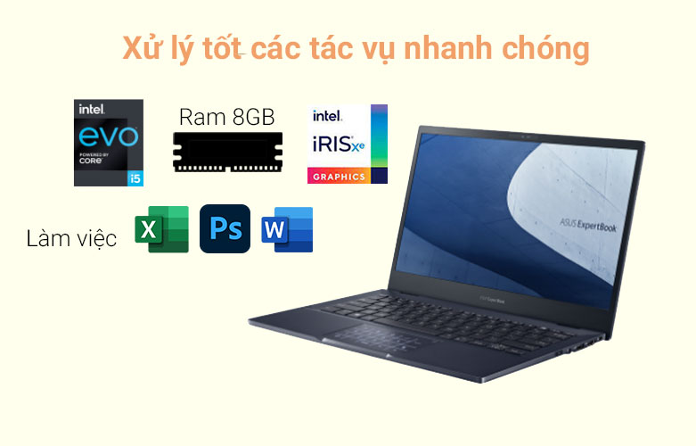 Laptop Asus B5302CEA-KG0493W (i5-1135G7) (Đen)| Xử lý tốt các tác vụ