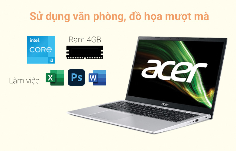 Laptop Acer Aspire 3 A315-58-35AG (NX.ADDSV.00B)  | Sử dụng văn phòng, đồ họa mượt