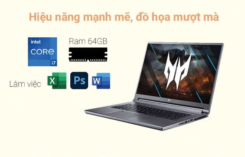 Laptop Acer Predator Triton 500 SE PT516-51s-71RW (NH.QAKSV.001) (i7-11800H) (Xám) | Hiệu năng mạnh mẽ kinh ngạc