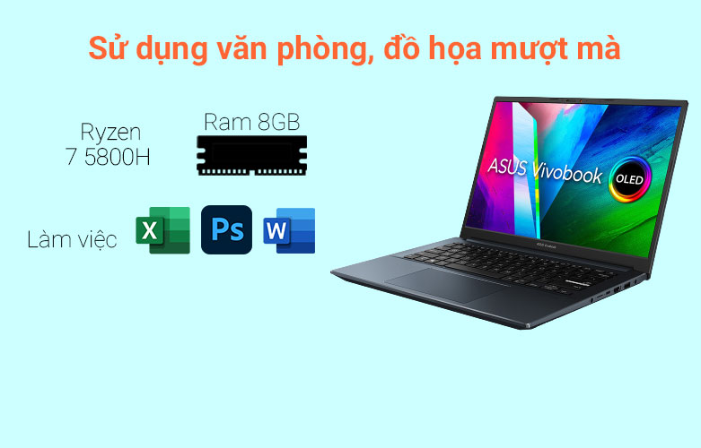 Laptop Asus VivoBook Pro M3401QA-KM040W (AMD Ryzen 7 5800H) (Xanh) | Hiệu năng mạnh mẽ