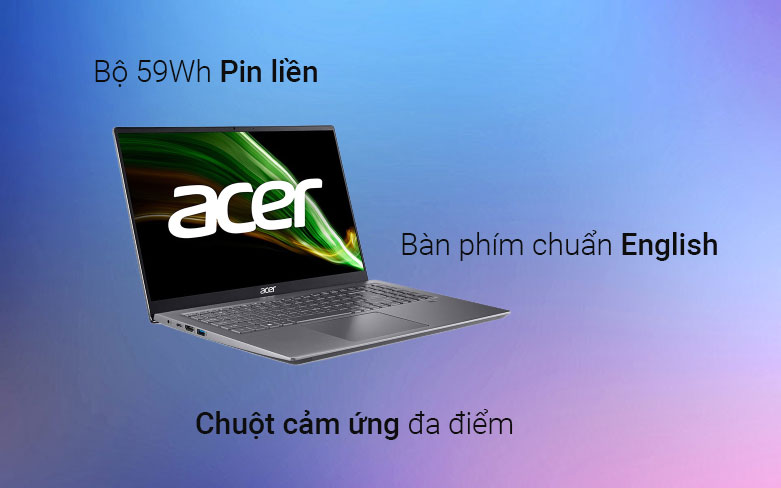 Laptop Acer Swift X SFX16-51G-516Q (NX.AYKSV.002) (i5-11320H) (Xám) | Pin liền