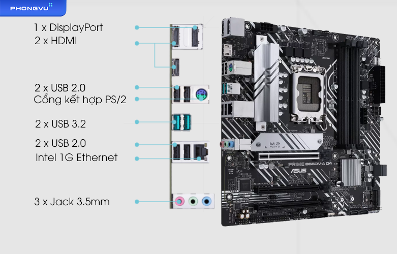 Mainboard Asus Prime B660M-A D4 | Cổng kết nối