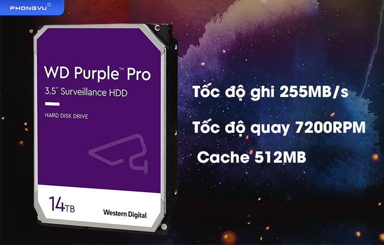 HDD WD Purple 14TB 3.5 inch 7200RPM - WD141PURP | Tốc độ ghi, quay