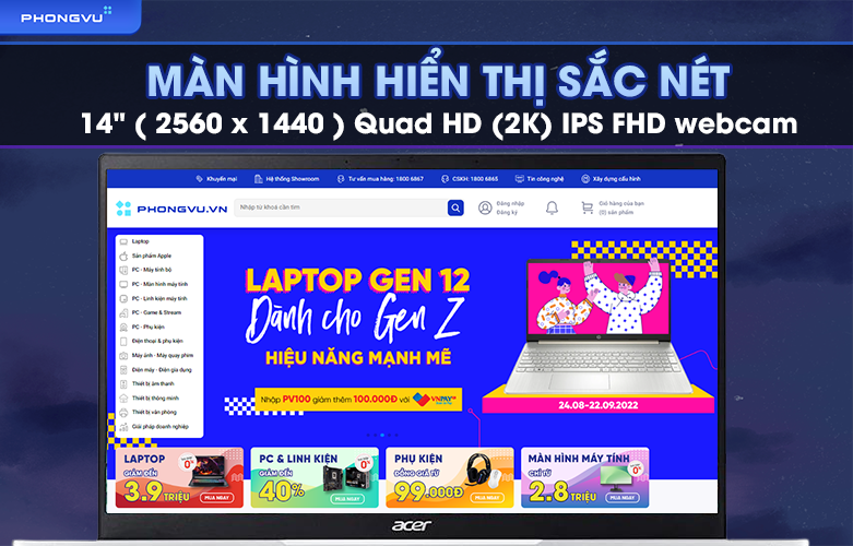 Màn hình siêu sắc nét độ phân giải Quad HD (2K) IPS FHD