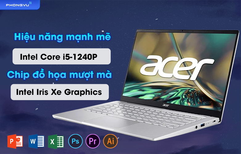 Bộ vi xử lý chip Intel Core i5 thế hệ hiện đại, và chip đồ họa Intel Iris Xe Graphics