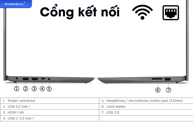 Laptop Lenovo Ideapad 3 - 15IAU7 - 82RK001GVN | Cổng kết nối