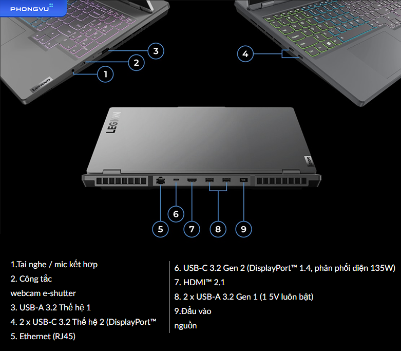 Laptop Lenovo Legion 5 - 15ARH7 - 82RE0035VN | Cổng kết nối