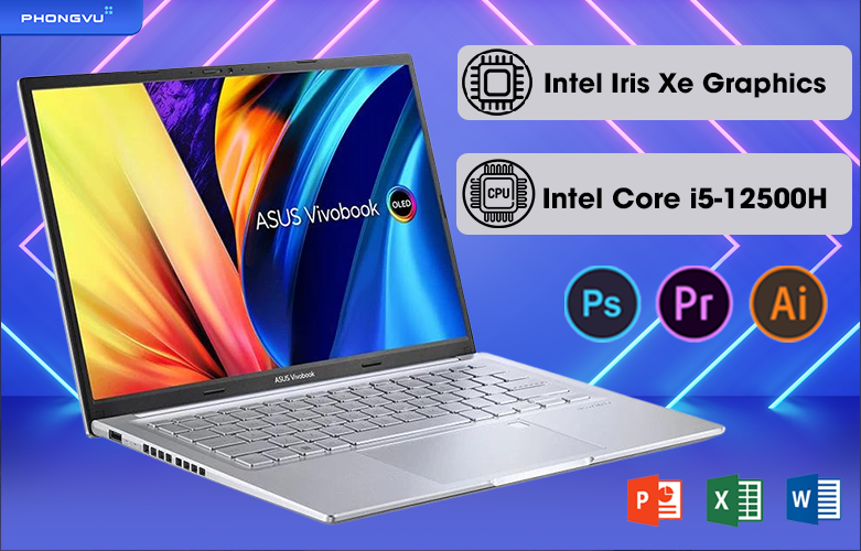 Hiệu năng mạnh mẽ khi được trang bị bộ vi xử lý Intel Core i5-12500H, chip đồ họa Intel Iris Xe Graphics