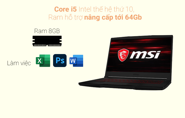 Laptop MSI GF63 Thin 10SC (804VN) | Hiệu năng mạnh mẽ