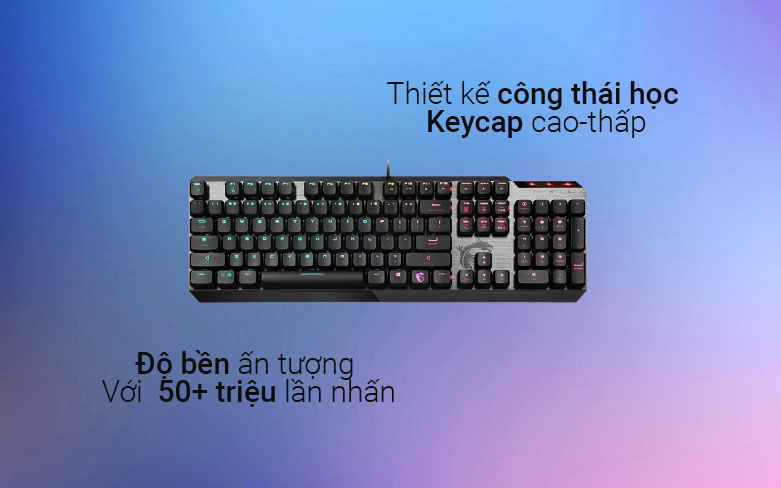 Bàn phím cơ gaming MSI Vigor GK50 Low Profile (Đen) | thiết kế công thái học