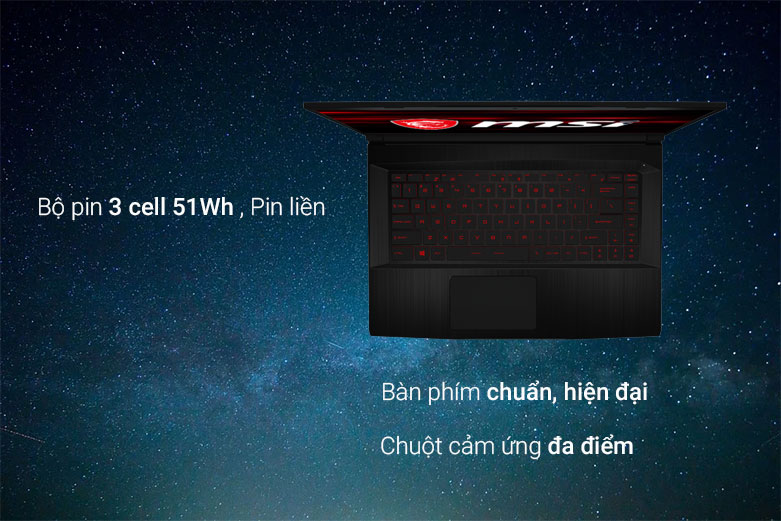 Máy tính xách tay/ Laptop MSI GF63 Thin 11UC-441VN (i7-11800H) (Đen) | Bộ pin 3 cell 51Wh, Pin liền, bàn phím chuẩn, hiện đại, chuột cảm ứng đa điểm