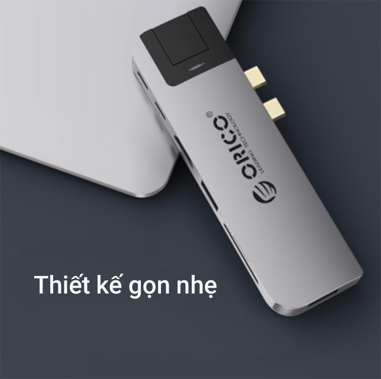 Bộ chia Hub ORICO 2CT-6TS-GY Type C sang USB 3.0/SD/TF/Type-C | Thiết kế gọn nhẹ