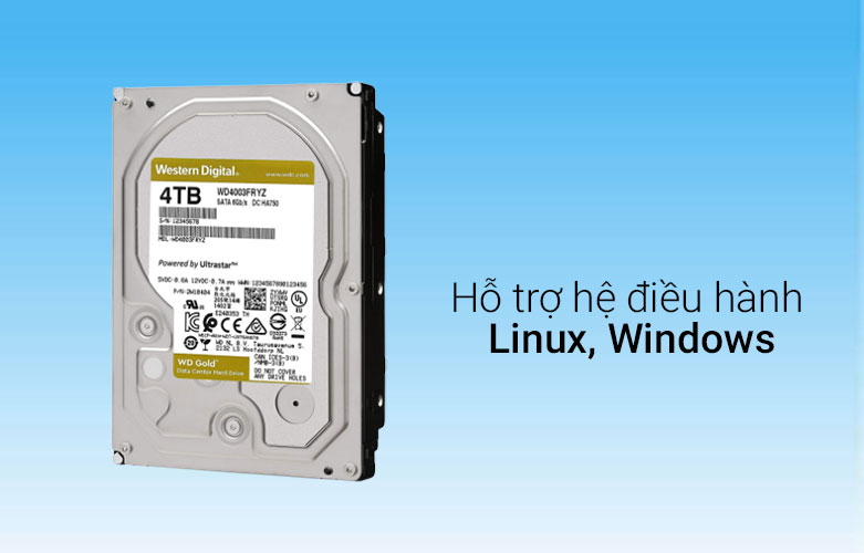 Ổ cứng HDD Desktop WD Gold 4TB (WD4003FRYZ) | Tương thích nhiều hệ điều hành