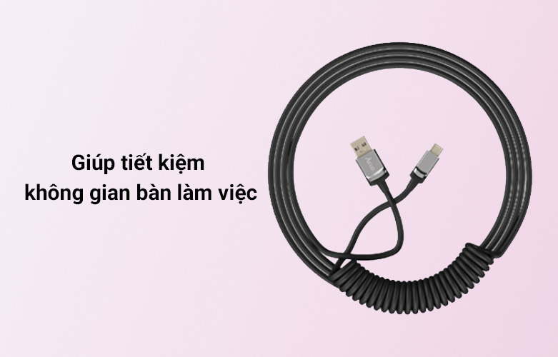 Dây cáp custom Akko Coiled cable (Đen) | Tiết kiệm không gian
