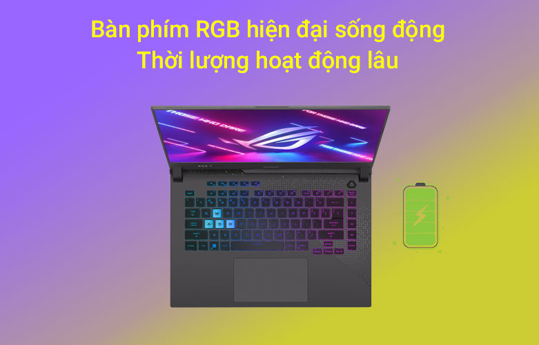 Asus ROG Strix G15 trang bị bàn phím RGB hiện đại sống động, thời lượng hoạt động lâu 