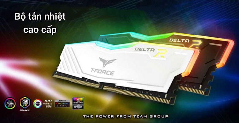 RAM Team T-Force Delta White RGB 32GB| Bộ tản nhiệt cao cấp