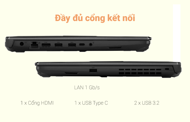 Laptop ASUS TUF Gaming FA506IHR-HN019W| Đầy đủ cổng kết nối 