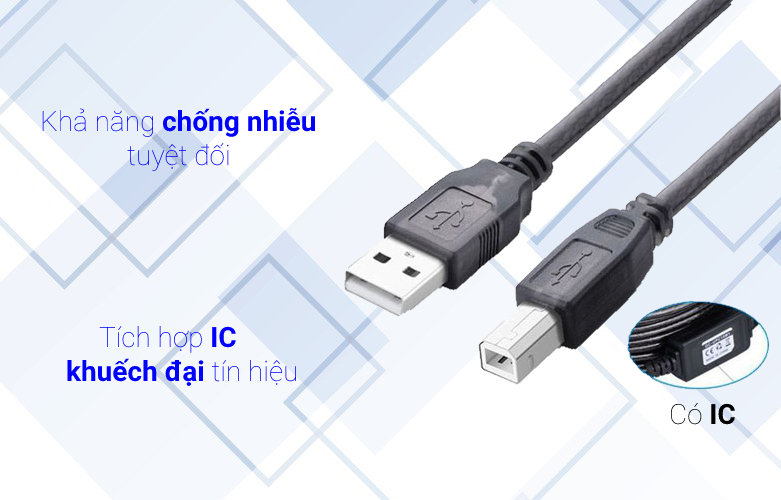 Cáp máy in USB 2.0 10m Ugreen 10374 | Chống nhiễu tuyệt đối khuếch đại tín hiệu