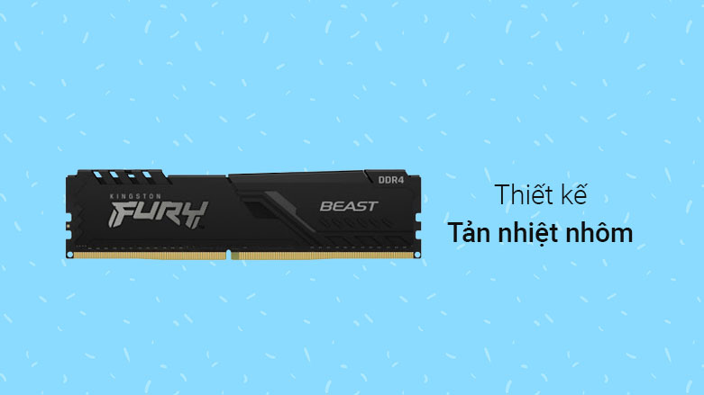 Ram Desktop Kingston Fury Beast 16GB DDR4 3200MT/s | Thiết kế tản nhiệt nhôm