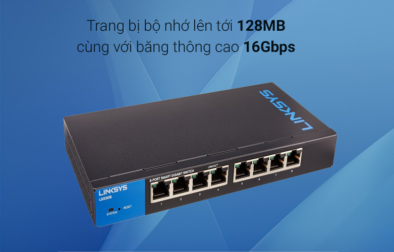 Smart Switch 8-PORT POE LINKSYS LGS308-AP | trang bị bộ nhớ 128Mb