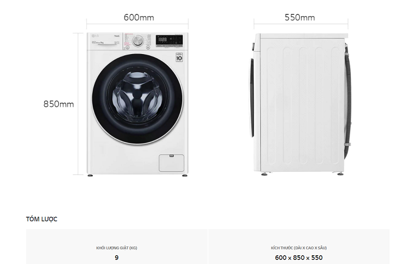 Máy giặt LG Inverter 9 kg FV1409S4W | Thiết kế sang trọng