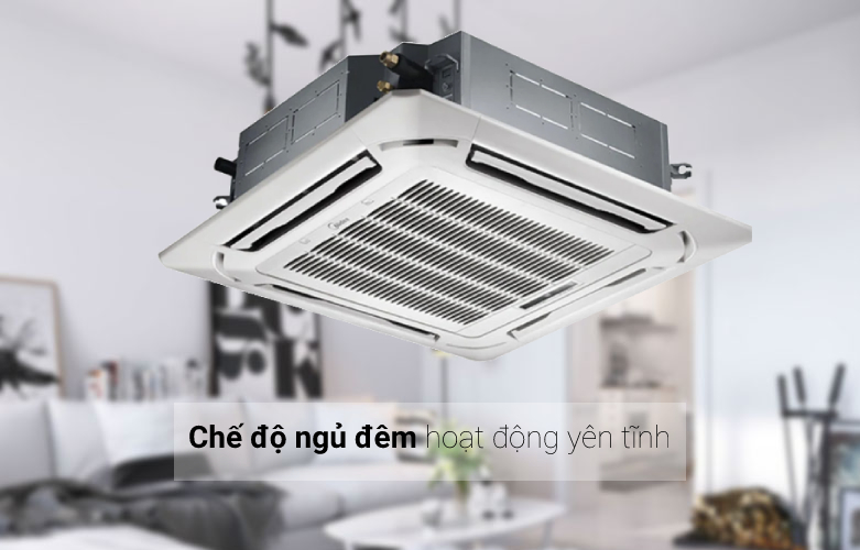 Máy lạnh âm trần Midea inverter 2.5 HP MCD-24CRDN8 là một sự lựa chọn lý tưởng cho các văn phòng, phòng khách với những luồng gió làm lạnh đồng đều, công nghệ tiết kiệm điện năng, chế độ làm nhanh cho bạn cảm giác mát lạnh tức thì, nhiệt độ lý tưởng cho giấc ngủ êm ái. Thiết kế âm trần, sang trọng và trang bị đèn LED tiện lợi Với độ dày dàn lạnh được thiết kế chỉ 205 mm, với kích thước chính xác là 84 x 84 x 20.5 cm, máy lạnh âm trần Midea siêu mỏng này giúp người dùng dễ dàng lắp đặt và chắc chắn nó sẽ trở thành nội thất không thể thiếu để điểm tô thêm cho vẻ sang trọng và nổi bật của ngôi nhà. may-lanh-am-tran-midea-inverter-2-5-hp-mcd-24crdn8-1 Ngoài ra, trên dàn lạnh của Midea inverter 2.5 HP MCD-24CRDN8 được trang bị đèn LED hiển thị nhiệt độ cùng các các thông số tiện lợi, giúp người dùng dễ dàng quan sát các mức nhiệt độ và thực hiện các thao tác điều chỉnh một cách nhanh chóng và dễ dàng hơn, đặc biệt là vào ban đêm. Công suất làm lạnh 2.5 HP, chế độ hút ẩm giúp phòng thông thoáng Máy lạnh Midea Inverter này có công suất làm lạnh là 2.5 HP - 24000 BTU thích hợp làm lạnh cho các không gian văn phòng, phòng khách hoặc phòng ngủ có diện tích từ 30 - 40 m2. Người dùng có thể cân nhắc không gian lắp đặt để máy lạnh có thể phát huy công suất làm mát hiệu quả nhất. may-lanh-am-tran-midea-inverter-2-5-hp-mcd-24crdn8-2 Bên cạnh đó, chức năng hút ẩm của máy lạnh có tác dụng hút bớt độ ẩm trong không khí, đem lại cho bạn cảm giác khô ráo, thoáng mát và dễ chịu. Với chức năng này bạn nên thường xuyên sử dụng vào những ngày mưa hoặc những ngày thời tiết có độ ẩm trong không khí cao. Trang bị luồng gió 360 độ, chức năng làm lạnh nhanh Turbo Máy lạnh âm trần Midea MCD-24CRDN8 có mặt nạ thổi gió được thiết kế đặc biệt kết hợp với luồng gió 360 độ, các cánh quạt đảo sẽ dẫn luồng hơi lạnh luân chuyển khắp không gian, ngay cả các góc khuất trong phòng cũng được mát lạnh đồng đều, đem lại hiệu suất tối ưu và nhanh chóng. may-lanh-am-tran-midea-inverter-2-5-hp-mcd-24crdn8-3 Được trang bị chế độ làm lạnh nhanh Turbo, máy lạnh âm trần này sẽ giúp căn phòng nhanh chóng đạt được nhiệt độ cài đặt mang đến cho người sử dụng cảm giác mát lạnh gần như ngay tức thì khi chúng ta mở máy với máy nén hoạt động ở mức công suất tối đa. may-lanh-am-tran-midea-inverter-2-5-hp-mcd-24crdn8-4 Công nghệ Inverter tiết kiệm điện năng, chế độ ngủ đêm yên tĩnh Công nghệ Inverter và chế độ Eco giúp máy lạnh Midea này không chỉ đem lại khả năng vận hành êm ái, làm lạnh nhanh mà còn giảm thiểu được lượng điện năng tiêu thụ trong quá trình sử dụng, tiết kiệm tối đa chi phí điện năng hàng tháng cho gia đình của bạn. may-lanh-am-tran-midea-inverter-2-5-hp-mcd-24crdn8-5 Khi bạn khởi động chế độ ngủ đêm, máy lạnh này sẽ tự động cân chỉnh nhiệt độ môi trường phù hợp với từng giai đoạn của giấc ngủ, đem đến cảm giác dễ chịu và khắc phục hiện tượng bị lạnh quá lúc nửa đêm, giúp bạn ngủ ngon và ngủ sâu hơn. Chức năng này phù hợp với những gia đình có người già, trẻ nhỏ và các thành viên hay bị thức giấc giữa đêm. may-lanh-am-tran-midea-inverter-2-5-hp-mcd-24crdn8-6 Máy lạnh âm trần Midea inverter 2.5 HP MCD-24CRDN8 được hỗ trợ bảo hành lên đến 24 tháng khi mua hàng tại Phong vũ Midea inverter 2.5 HP MCD-24CRDN8 với thiết kế hiện đại, khả năng làm mát nhanh chóng kết hợp với nhiều chức năng giúp bảo vệ sức khỏe cho gia đình bạn sẽ mang đến một trải nghiệm tuyệt vời. Hãy đến Phong Vũ sở hữu sản phẩm này với mức giá ưu đãi và còn được hỗ trợ bảo hành lên đến 24 tháng. | Chế độ ngủ đêm yên tĩnh