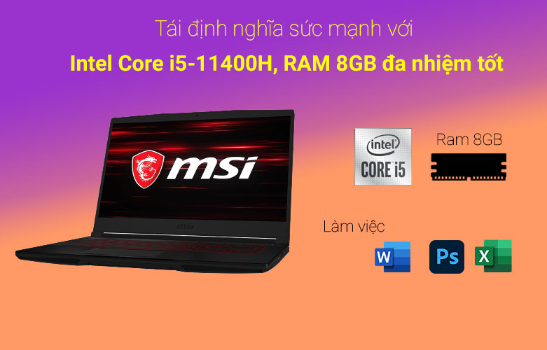 Laptop MSI GF63 Thin 11SC-664VN | Ram 8GB đa nhiệm tốt