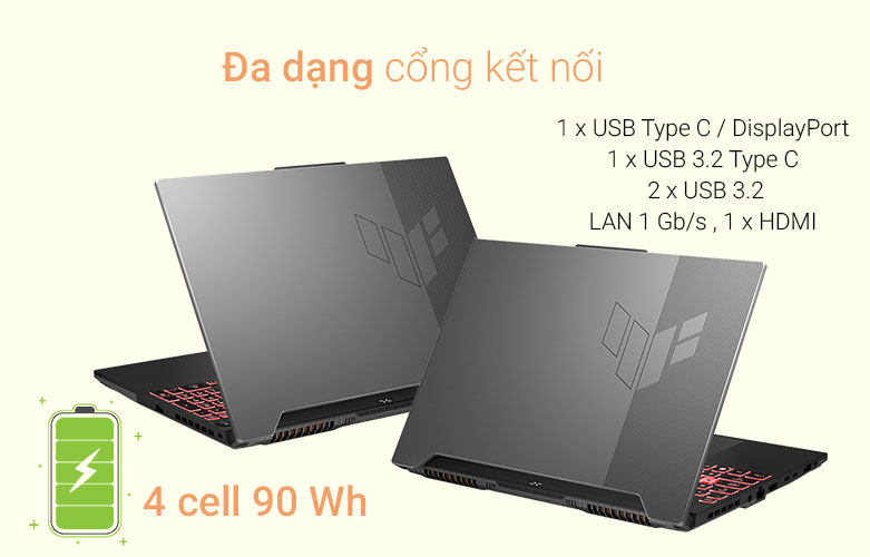 Laptop ASUS TUF Gaming FA507RR-HN835W | Trang bị cổng kết nối đầy đủ