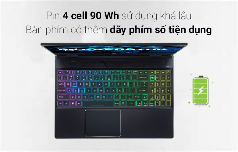 Bàn phím nổi bật với đèn led RGB đa sắc màu và thời lượng pin dài với bộ pin 4 cell 90 Wh