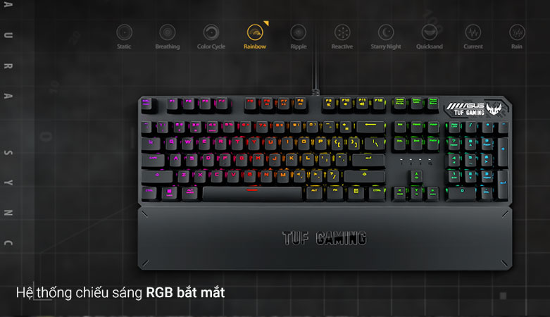 Bàn phím Asus TUF Gaming K3 | Hệ thống chiếu sáng RGB bắt mắt