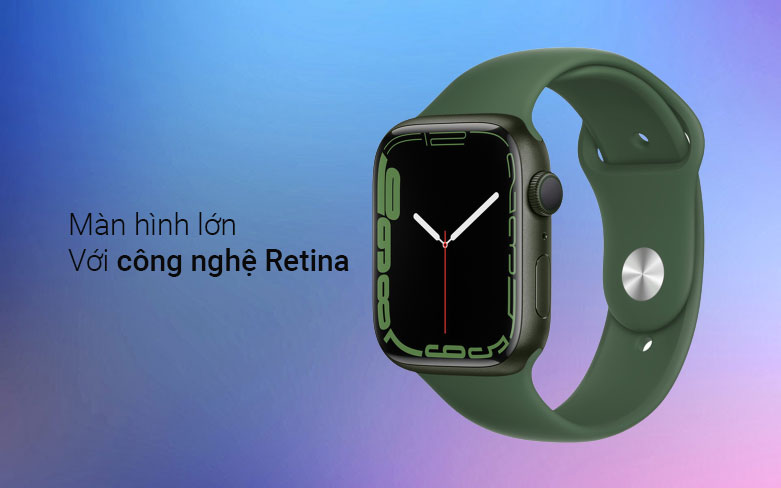 Apple Watch Series 7 GPS, 45mm Green Aluminium Case with Clover Sport Band - Regular | màn hình lớn với công nghệ Retina
