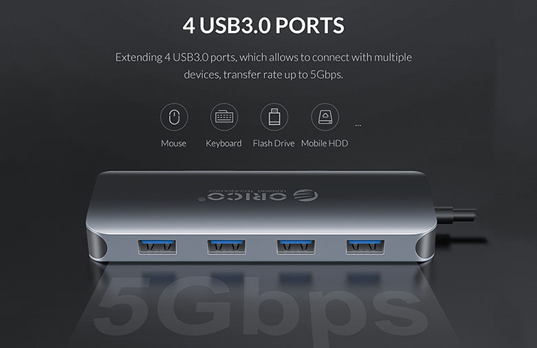 Hub USB Orico MC-U111P-V1-GY (Xám) | Đa dạng cổng hết nối