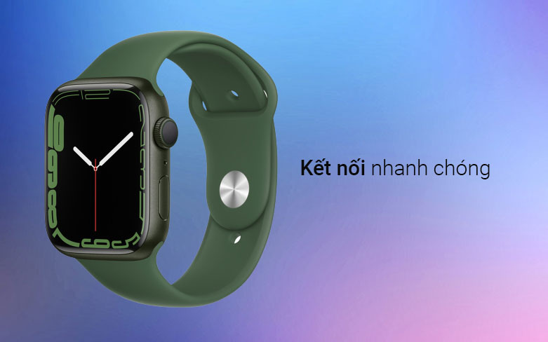 Apple Watch Series 7 GPS, 45mm Green Aluminium Case with Clover Sport Band - Regular | Kết nối nhanh chóng