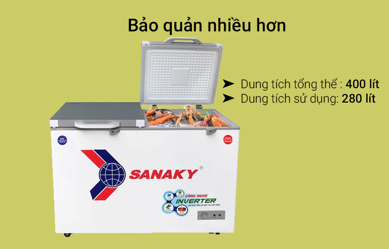 TỦ ĐÔNG MÁT INVERTER SANAKY 280 LÍT VH-4099W4K ĐỒNG | Bảo quản nhiều hơn