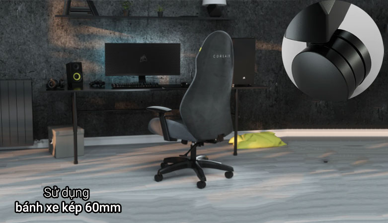 Ghế gaming Corsair TC60 Fabric Grey | Sử dụng bánh xe kép