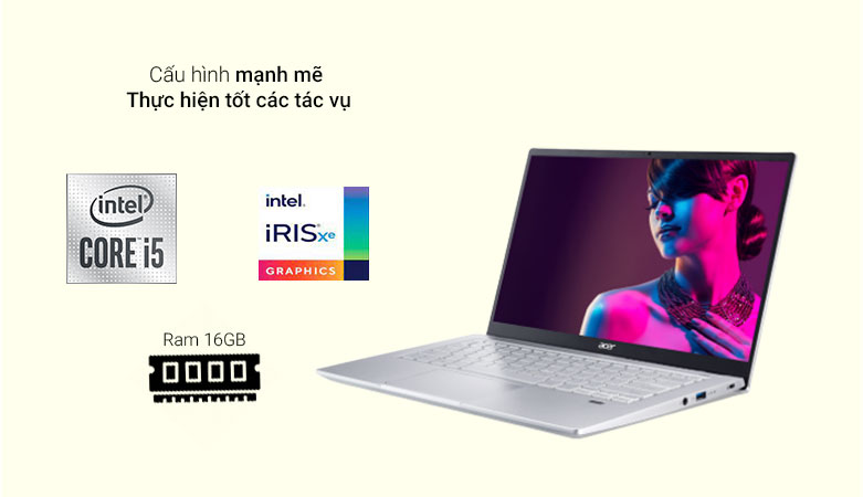 Máy tính xách tay/ Laptop Acer Swift 3 SF314-511-55QE (NX.ABNSV.003) (i5-1135G7) (Bạc) | Cấu hình mạnh mẽ