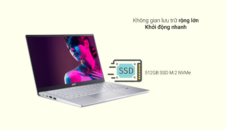 Máy tính xách tay/ Laptop Acer Swift 3 SF314-511-55QE (NX.ABNSV.003) (i5-1135G7) (Bạc)| Không gian lưu trữ rộng lớn