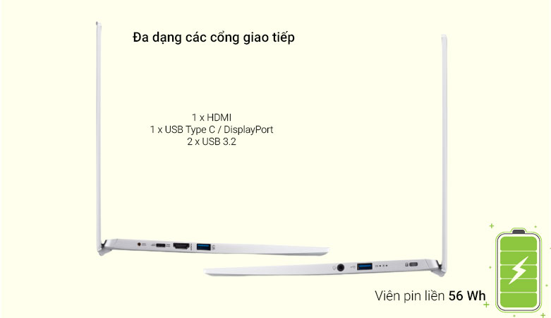 Máy tính xách tay/ Laptop Acer Swift 3 SF314-511-55QE (NX.ABNSV.003) (i5-1135G7) (Bạc)| Đa dạng các cổng giao tiếp