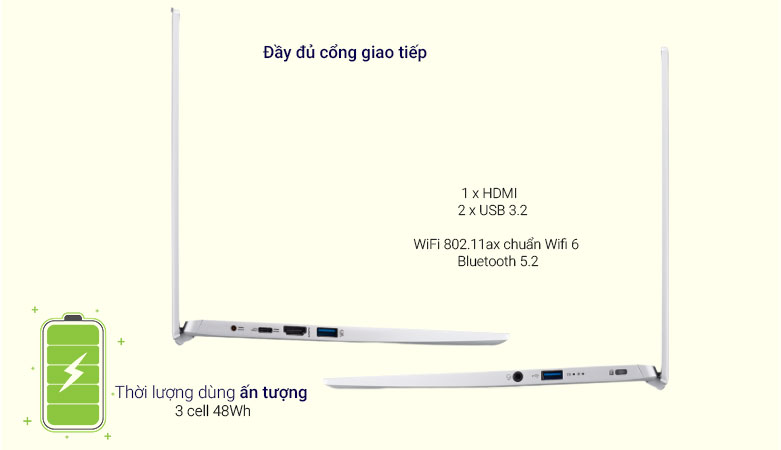 Máy tính xách tay/ Laptop Acer Swift 3 SF314-43-R4X3 (NX.AB1SV.004) | Đầy đủ cổng giao tiếp