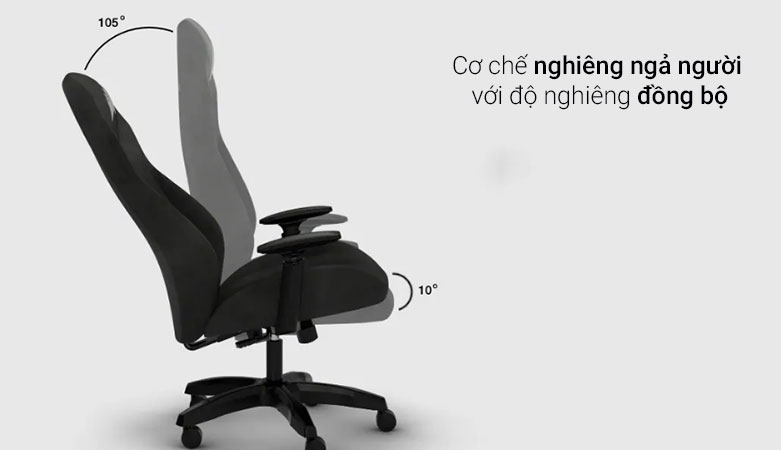Ghế gaming Corsair TC60 Fabric Grey | Cơ chế nghiêng ngả người
