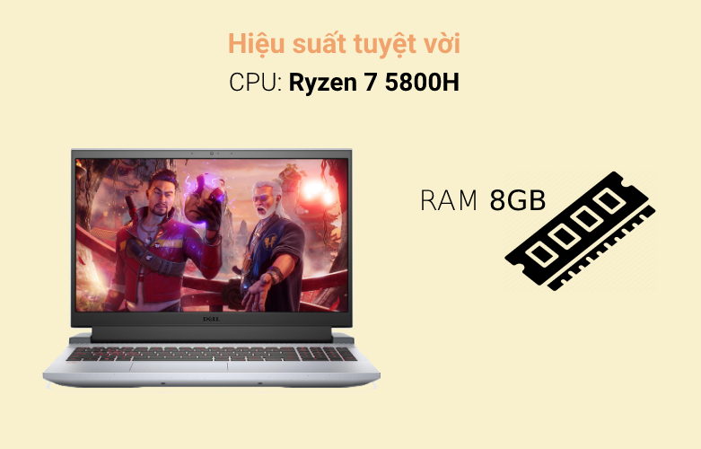 Laptop Dell Gaming G15 5515 (5515-70266674) (AMD Ryzen 7 5800H) (Xám) | Hiệu suất tuyệt vời