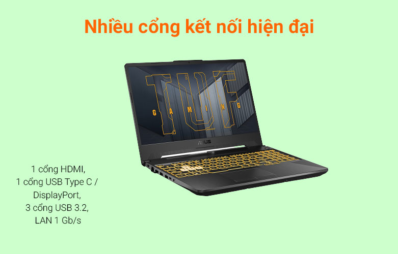 Máy tính xách tay/ Laptop Asus TUF Gaming FX506HCB-HN139T (i5-11400H) (Xám) | Nhiều cổng kết nối hiện đại