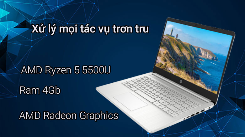 Máy tính xách tay/ Laptop HP 14s-fq1066AU (4K0Z6PA) (AMD Ryzen 5 5500U) (Bạc) | Xử lý mọi tác vụ trơn tru