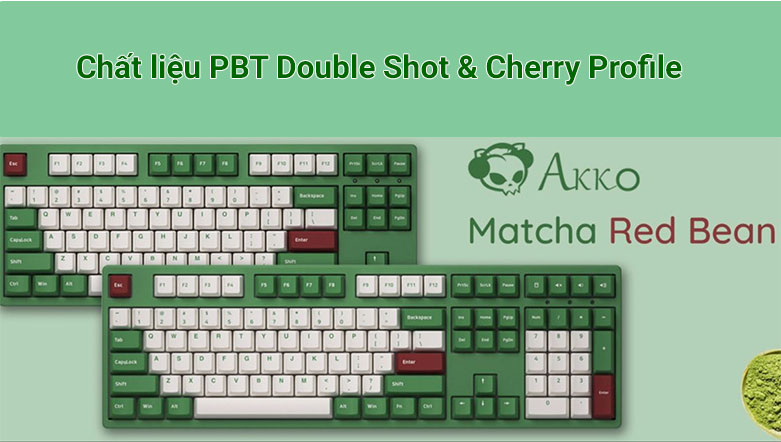 Bàn phím cơ Akko 3098 DS Matcha Red Bean (Akko Pink Switch V2) | Chất liệu PBT