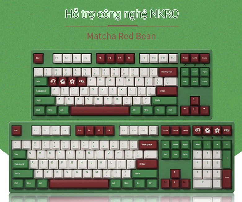 Bàn phím cơ Akko 3098 DS Matcha Red Bean (Akko Pink Switch V2) | Hỗ trợ công nghệ hiện đại