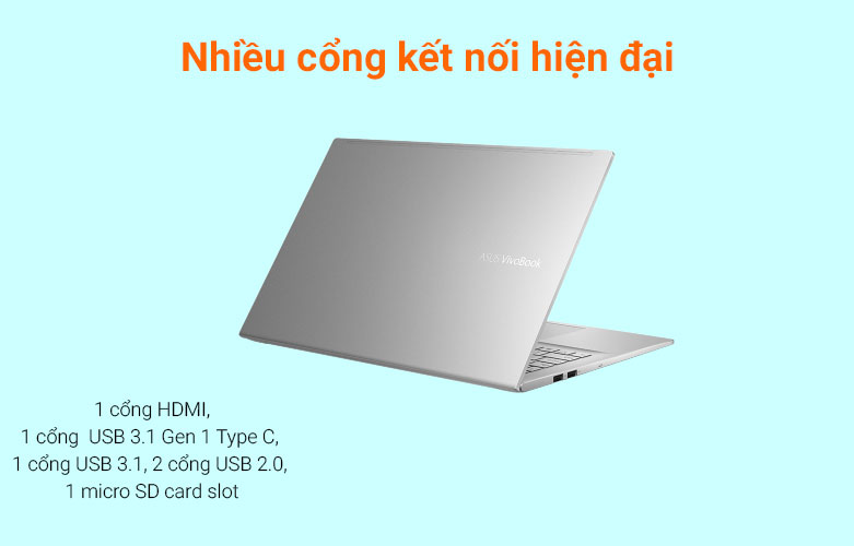 Máy tính xách tay/ Laptop Asus M513UA-L1240T (AMD Ryzen 7 5700U) (Bạc) | Nhiều cổng kết nối hiện đại