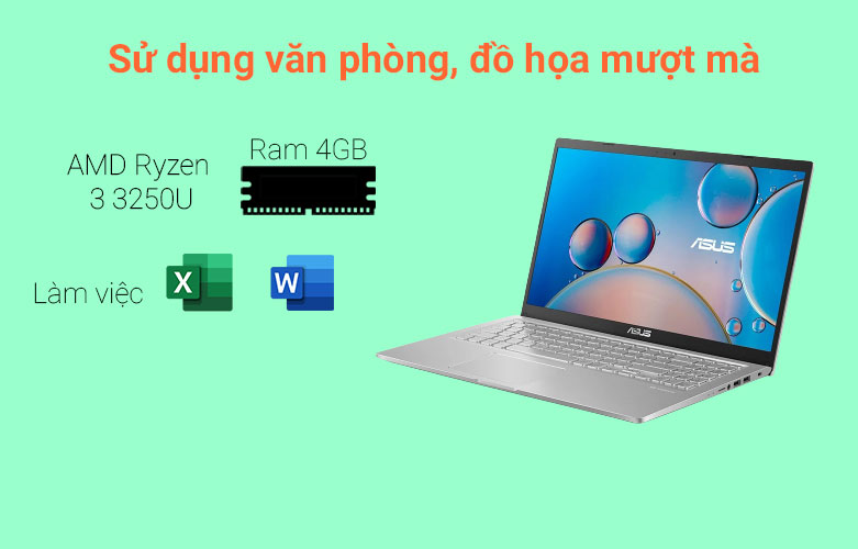 Máy tính xách tay/ Laptop Asus D515DA-EJ845T (AMD Ryzen 3 3250U) (Bạc) | Sử dụng văn phòng, đồ họa mượt mà