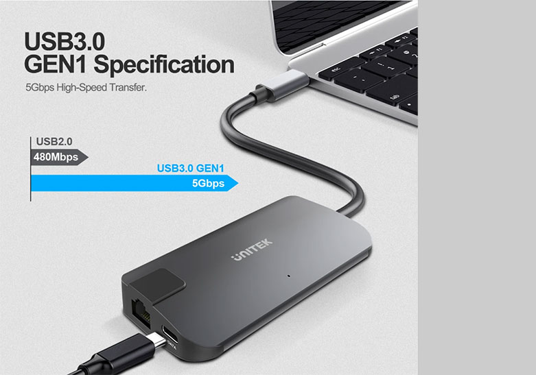 Bộ chia/ Hub Type-C -> HDMI +VGA+LAN Unitek Y-DK 09016 GY | Tích hợp cổng kết nối